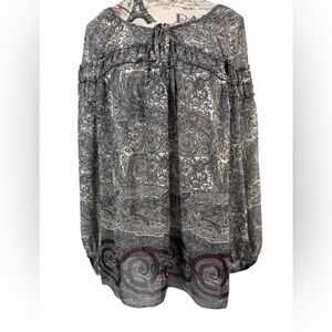 Max Edition Elegant Paisley Print Sheer Long Ballon Sleeved Blouse Size M